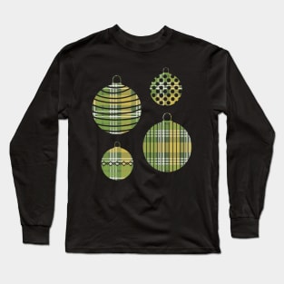 Green, Yellow and White Tartan Christmas Baubles Long Sleeve T-Shirt